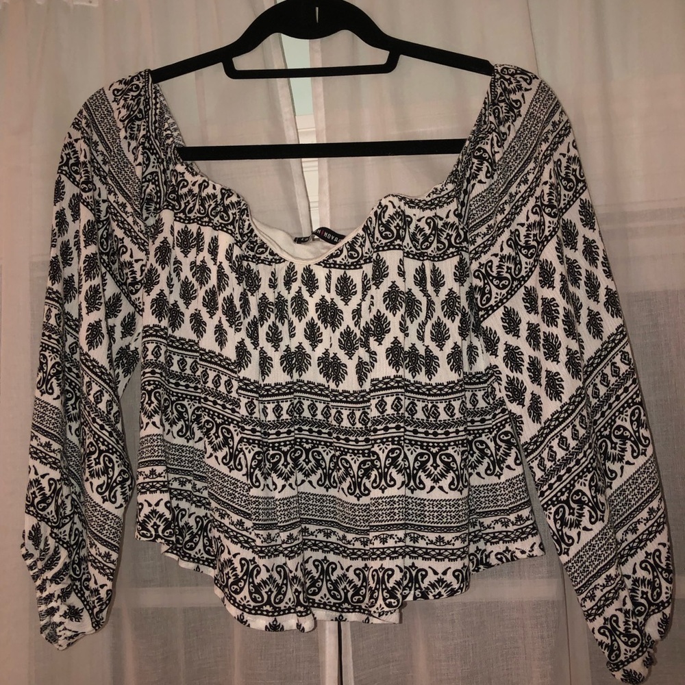 off the shoulder, patterned top